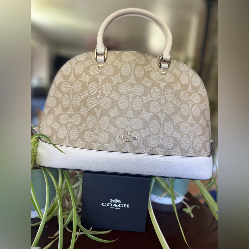 Coach Cream Signature Satchel with Dome Design